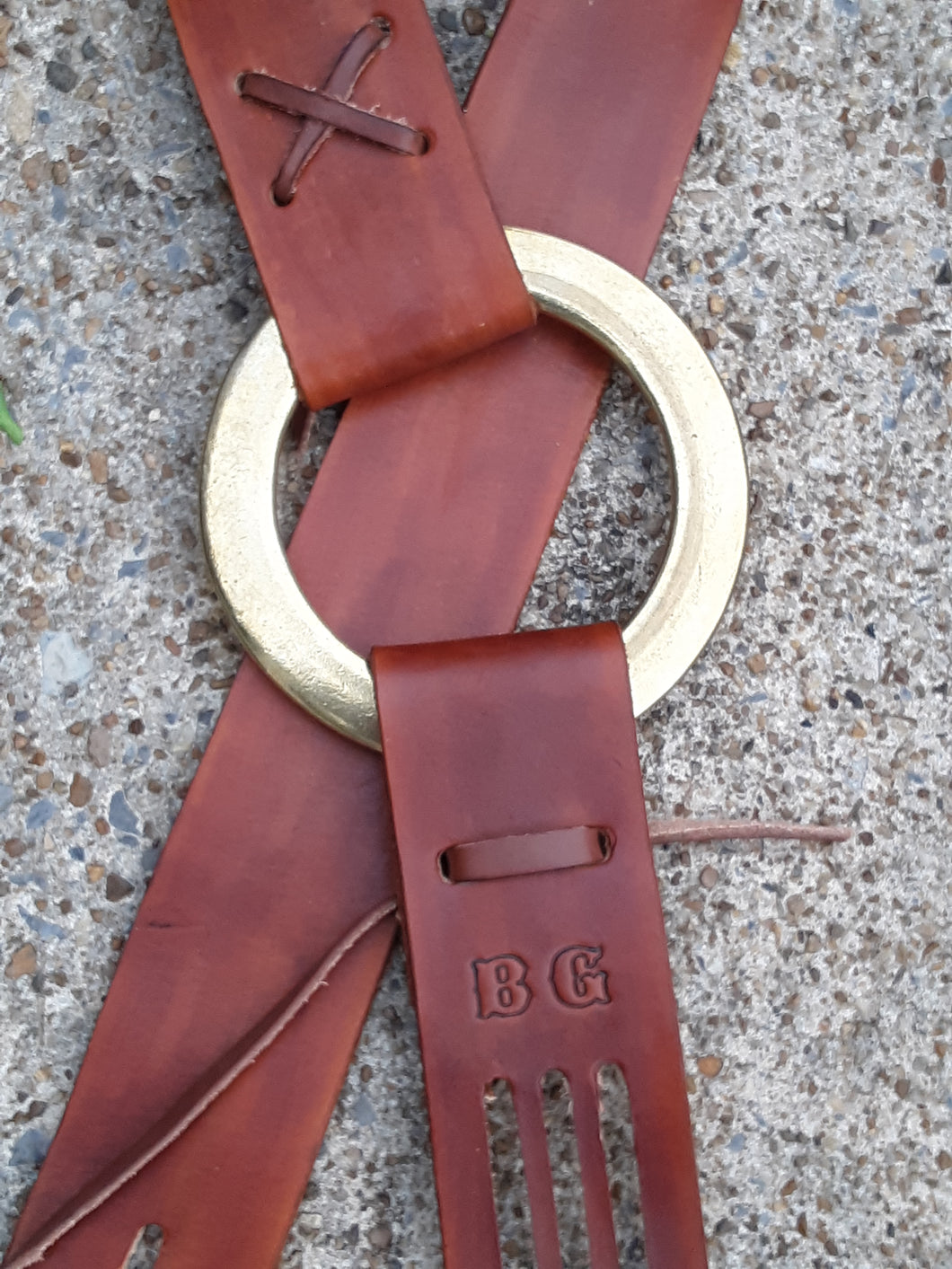 Tribute Leather Brass Ring Guitar Strap in the style of Duane